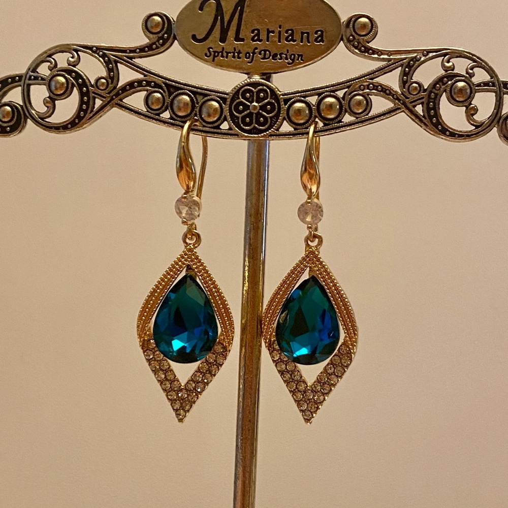 Peacock Blue and Diamond CZ Earrings